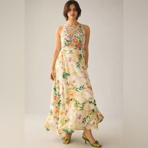 NWT- By Anthropologie Crewneck Embroidered Maxi Dress Size: 14